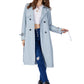 MECALA Women's Fall Long Trench Coat Double Breasted Windproof Overcoat
