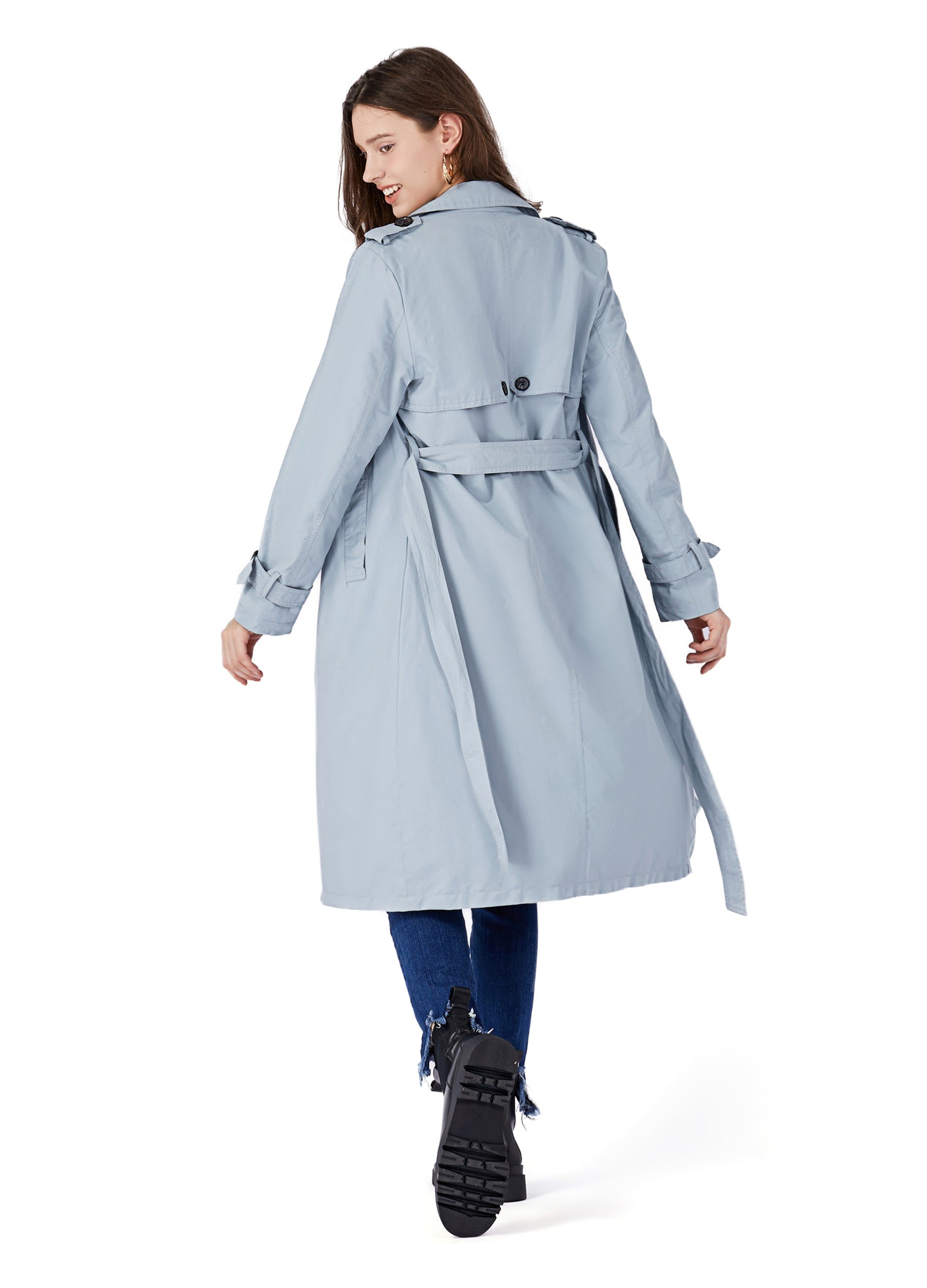MECALA Women's Fall Long Trench Coat Double Breasted Windproof Overcoat