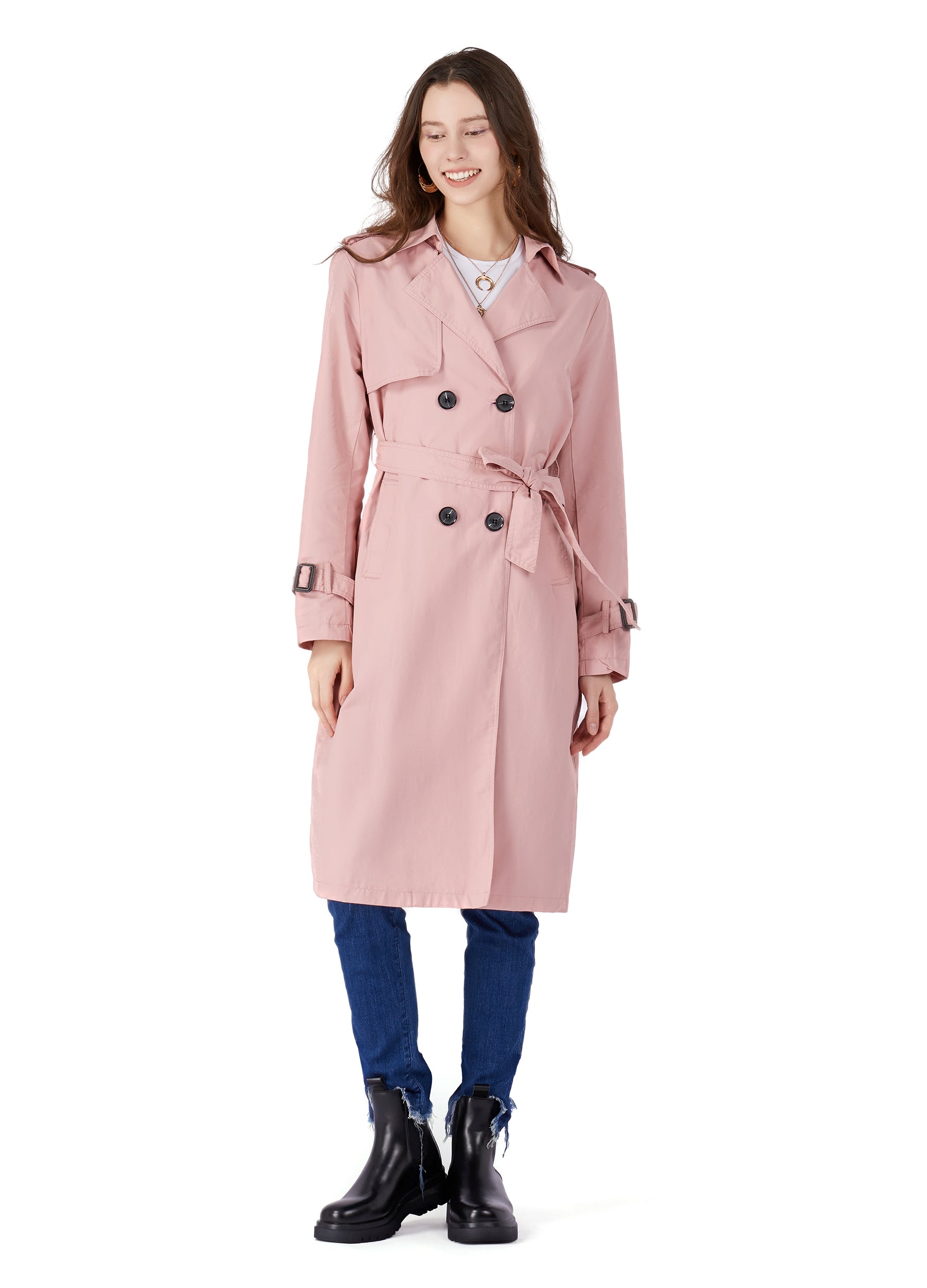 MECALA Women's Fall Long Trench Coat Double Breasted Windproof Overcoat