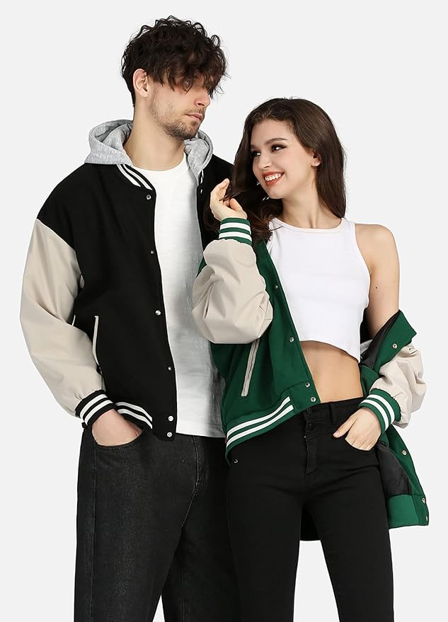 1PA1 Unisex Detachable Hooded Baseball Jacket