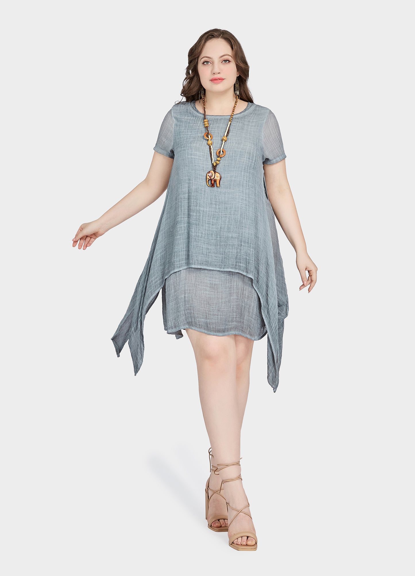 MECALA Women's Plus Size Dress with Wooden Elephant Necklace(Clearance)