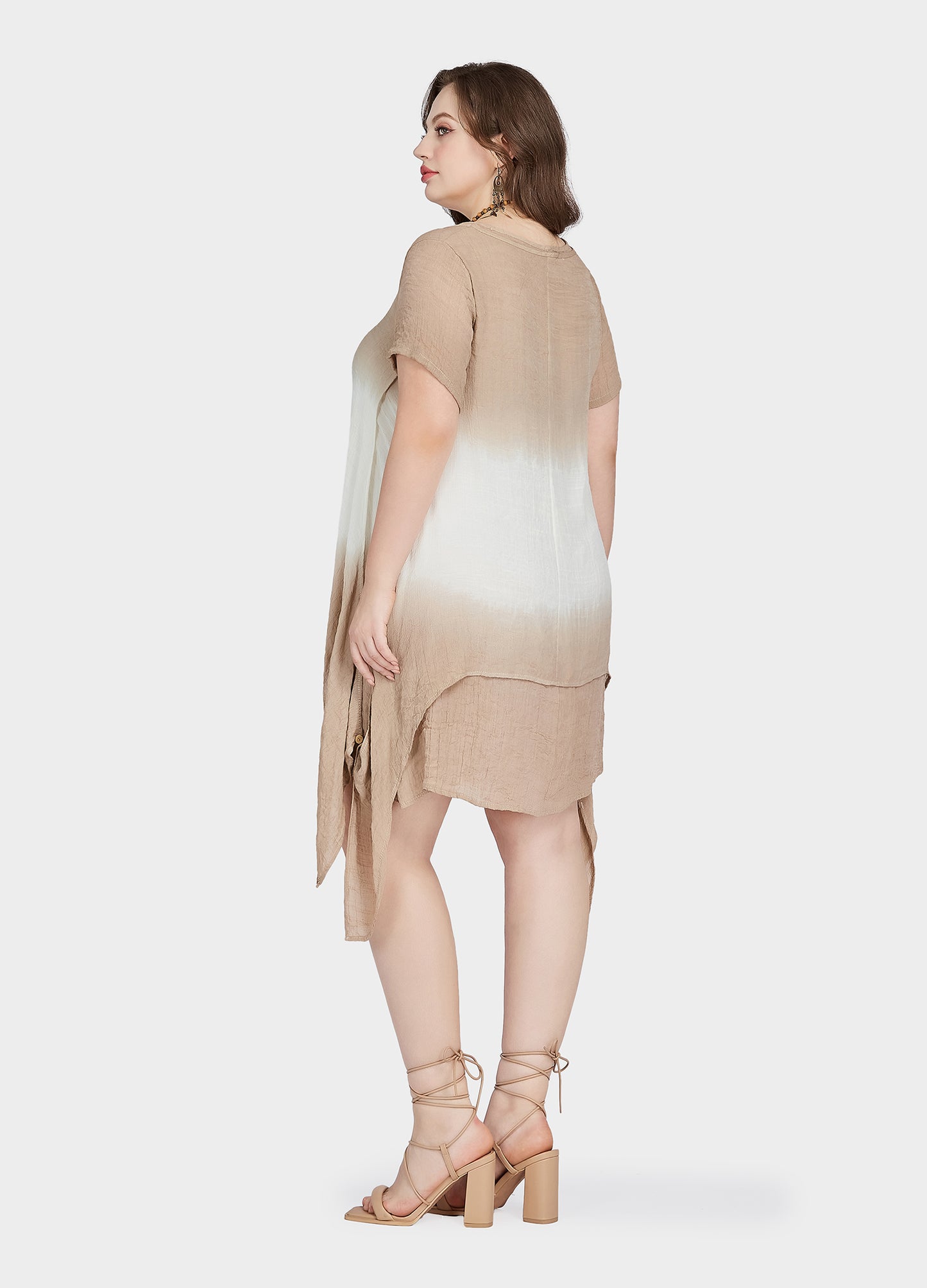 MECALA Women's Plus Size Dress Asymmetrical Hem with Wooden Fox Necklace(Clearance)
