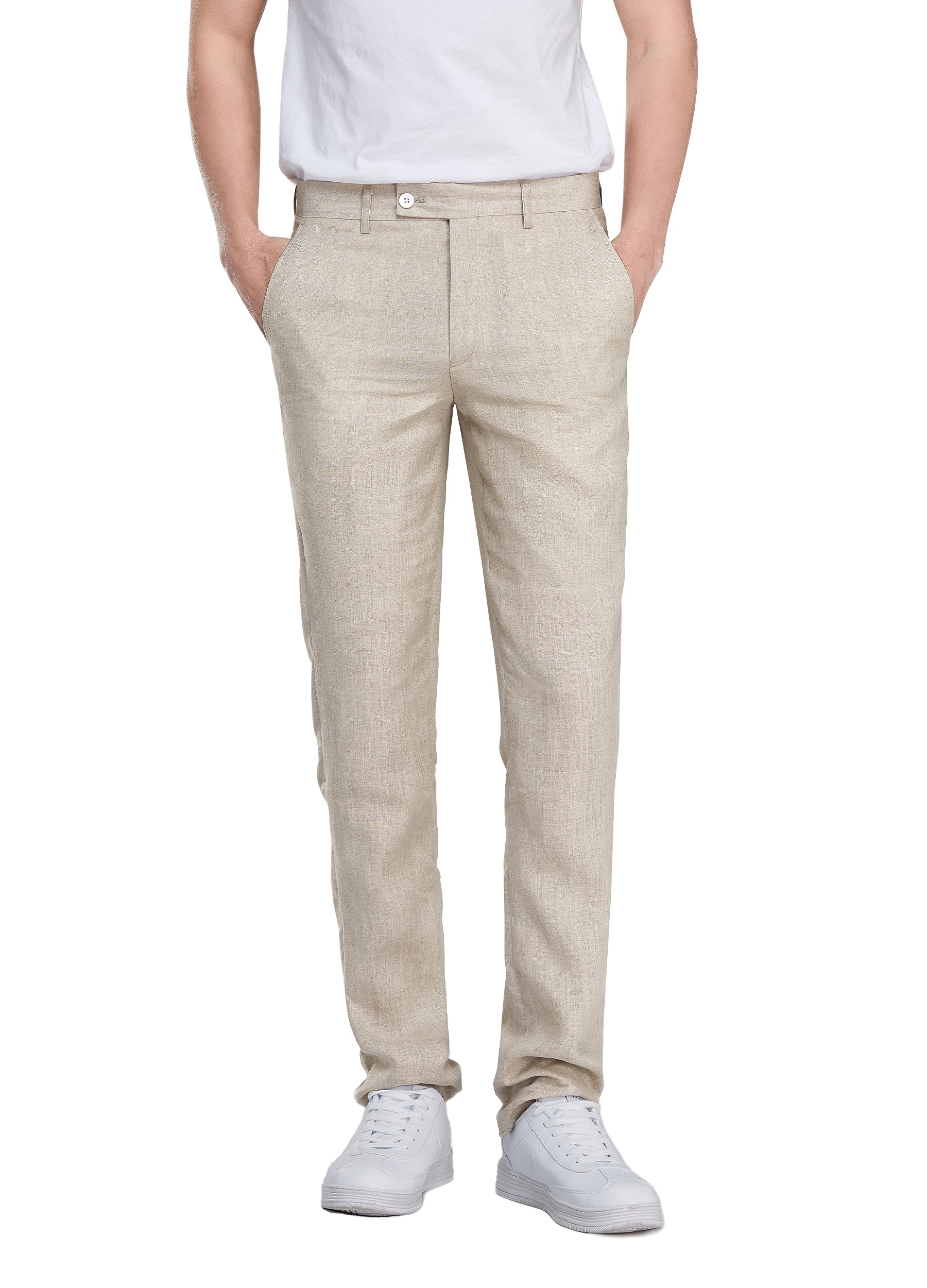 Slim Fit Linen Suit Pants - Beige - Men