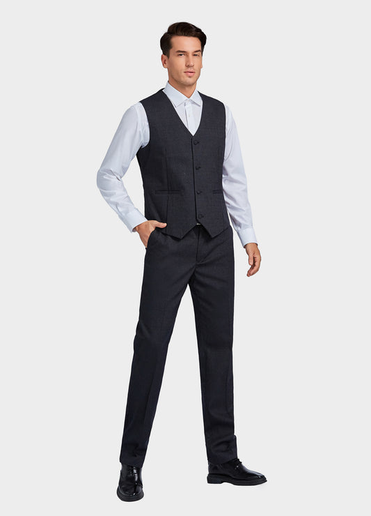 1PA1 Men's 3 Pieces Slim Fit Plaid Vested Suit, Wedding Tuxedo - One Buttons Jacket, Vest & Pants