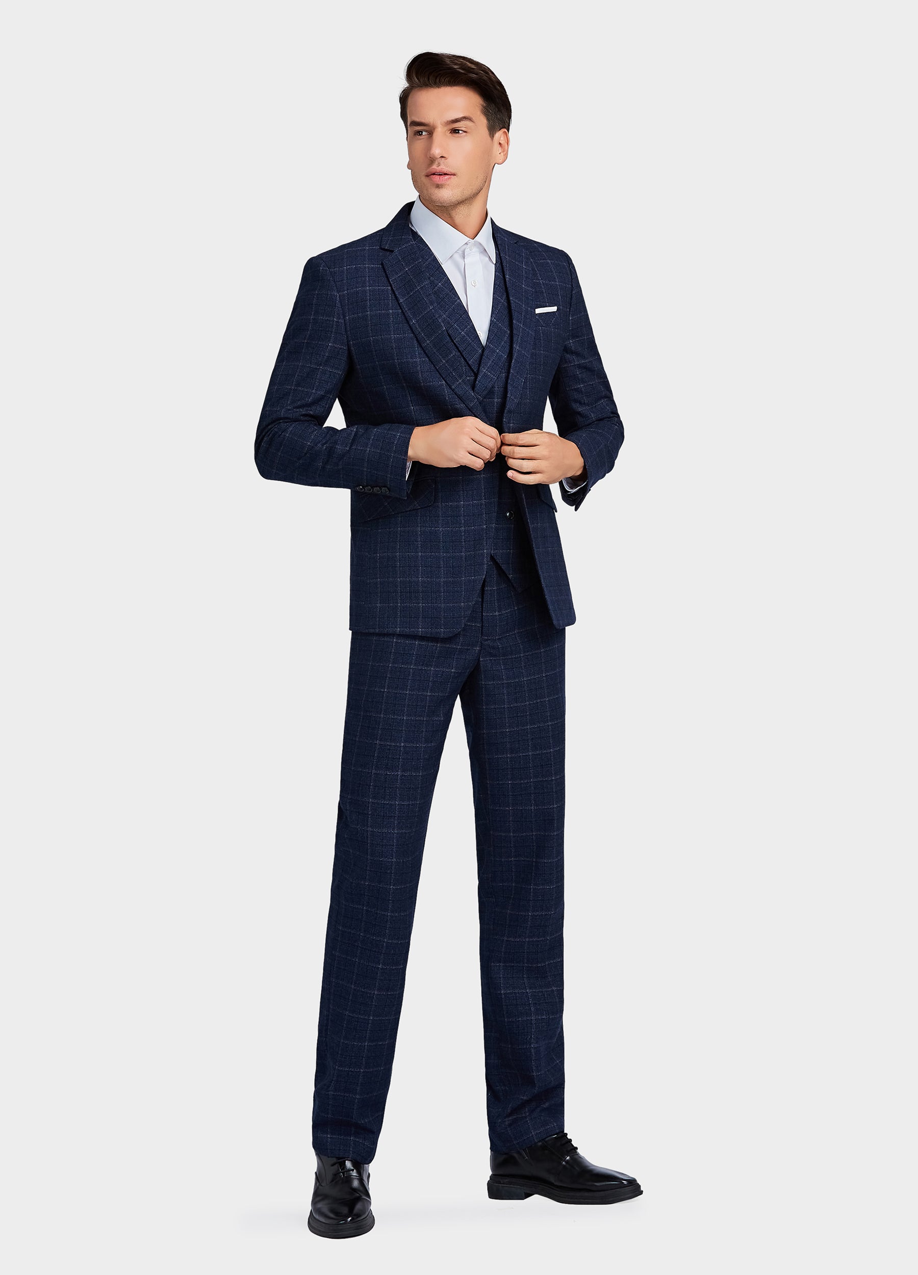 1PA1 Men's 3 Pieces Slim Fit Plaid Vested Suit, Wedding Tuxedo - One Button Jacket, Vest & Pants