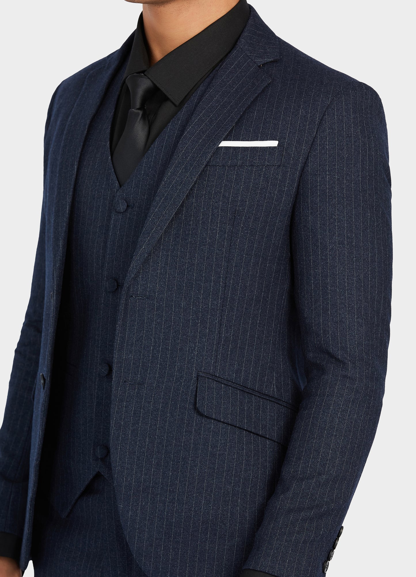 1PA1 Men's 3 Pieces Slim Fit Pinstripe Vested Suit, Wedding Tuxedo - Two Button Jacket, Vest & Pants