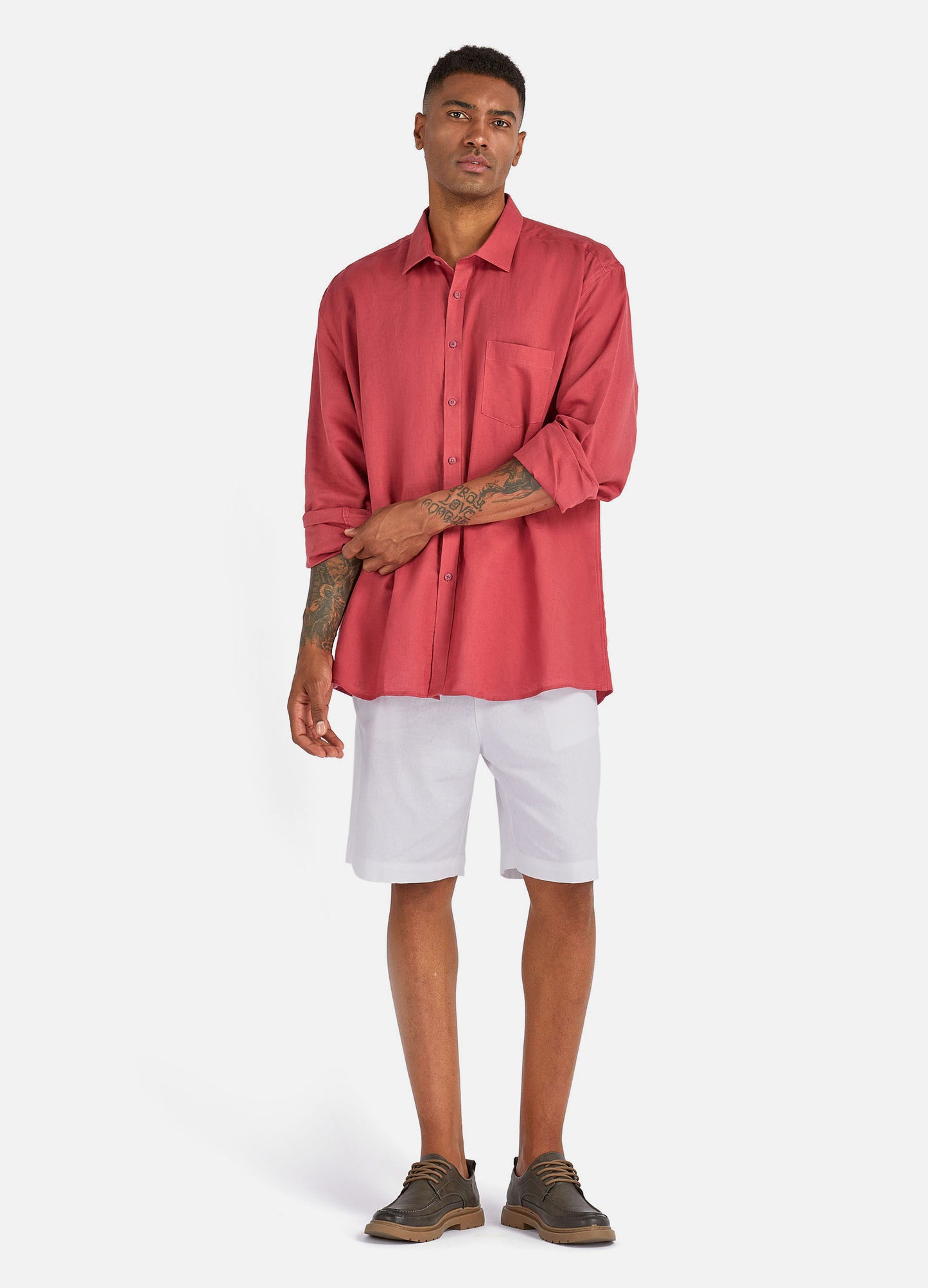 1PA1 Men's 100% Linen Dress Shirts Button Down Plain Casual Shirts