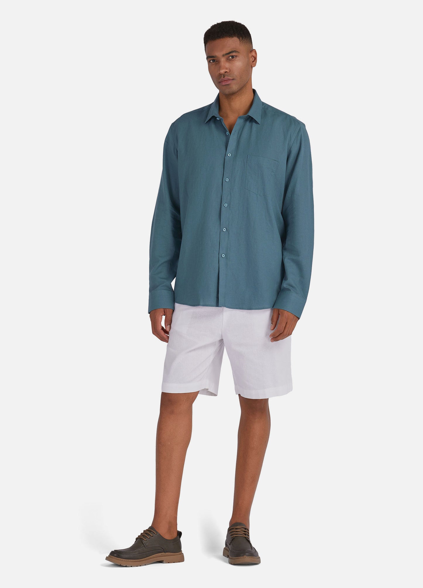 1PA1 Men's 100% Linen Dress Shirts Button Down Plain Casual Shirts