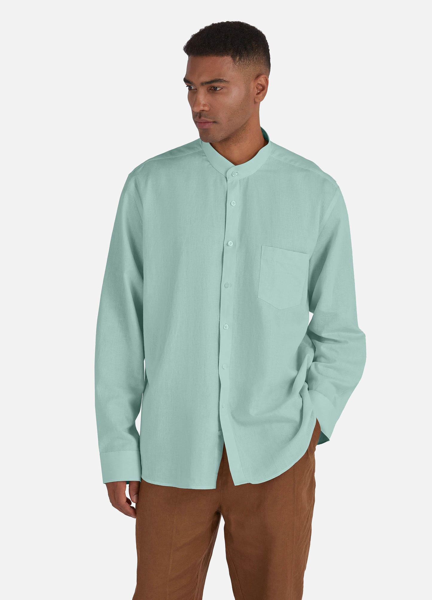 1PA1 Men's 100% Linen Henley Dress Shirts Button Down Plain Casual Shirts