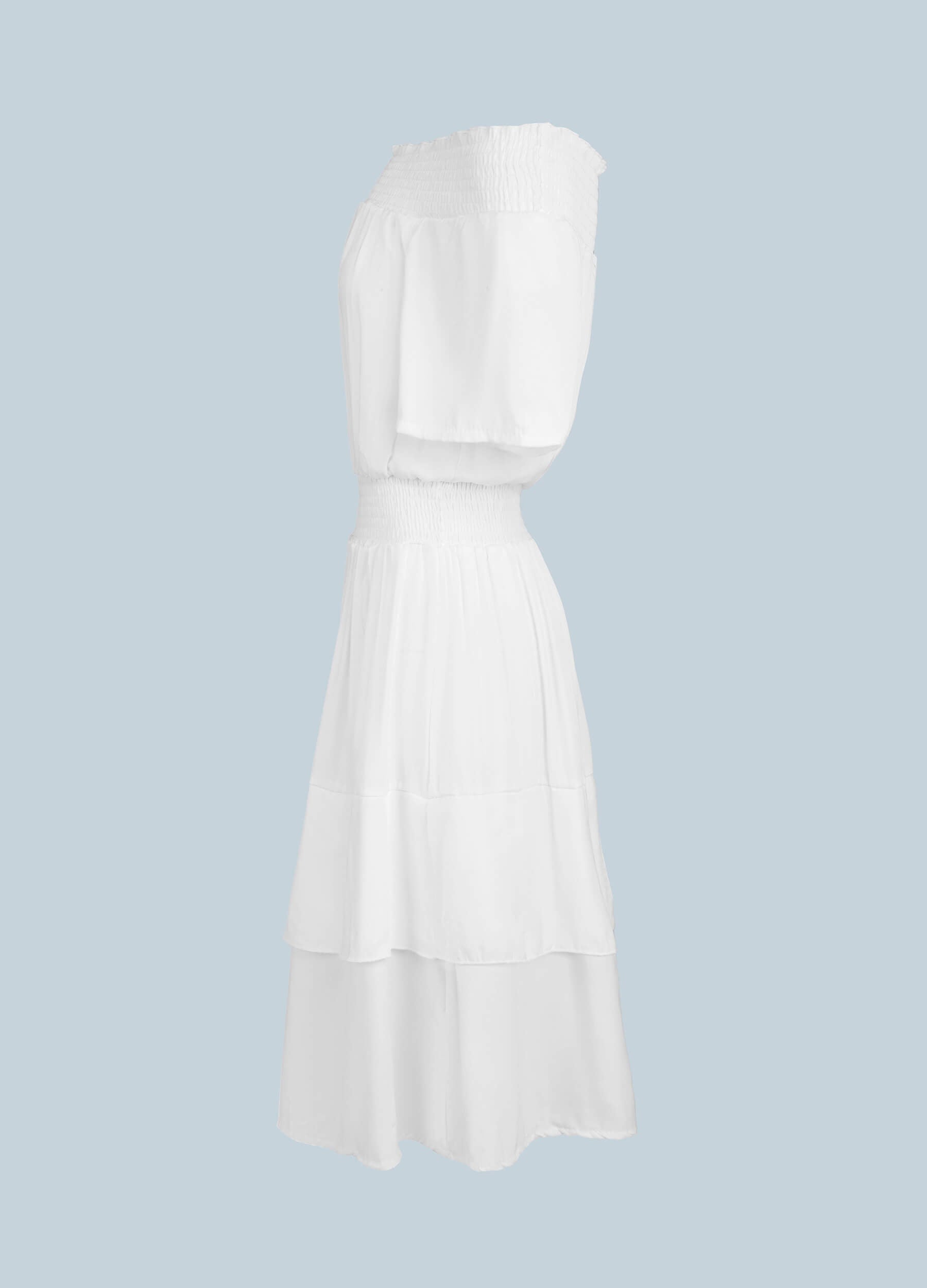 Women's Summer Off Shoulder Ruffle Trims Layered Hem Solid Dress-White side view
