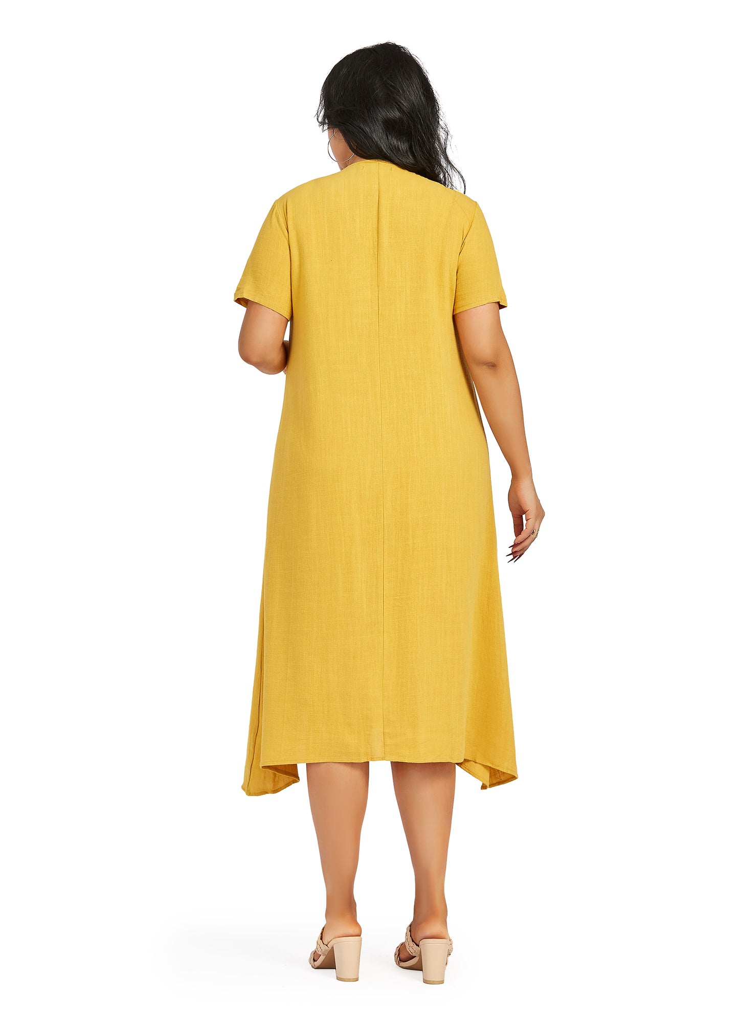 MECALA Women's Plus Size Solid Short Sleeve Maxi Dress