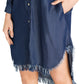 Women's Off Shoulder Raw Hem Denim Dress