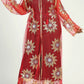 MECALA Women's Floral Sequin Maxi Mesh Kimono Cardigan Plus Size Red Sheer Cardigan Kftan with Drawstring