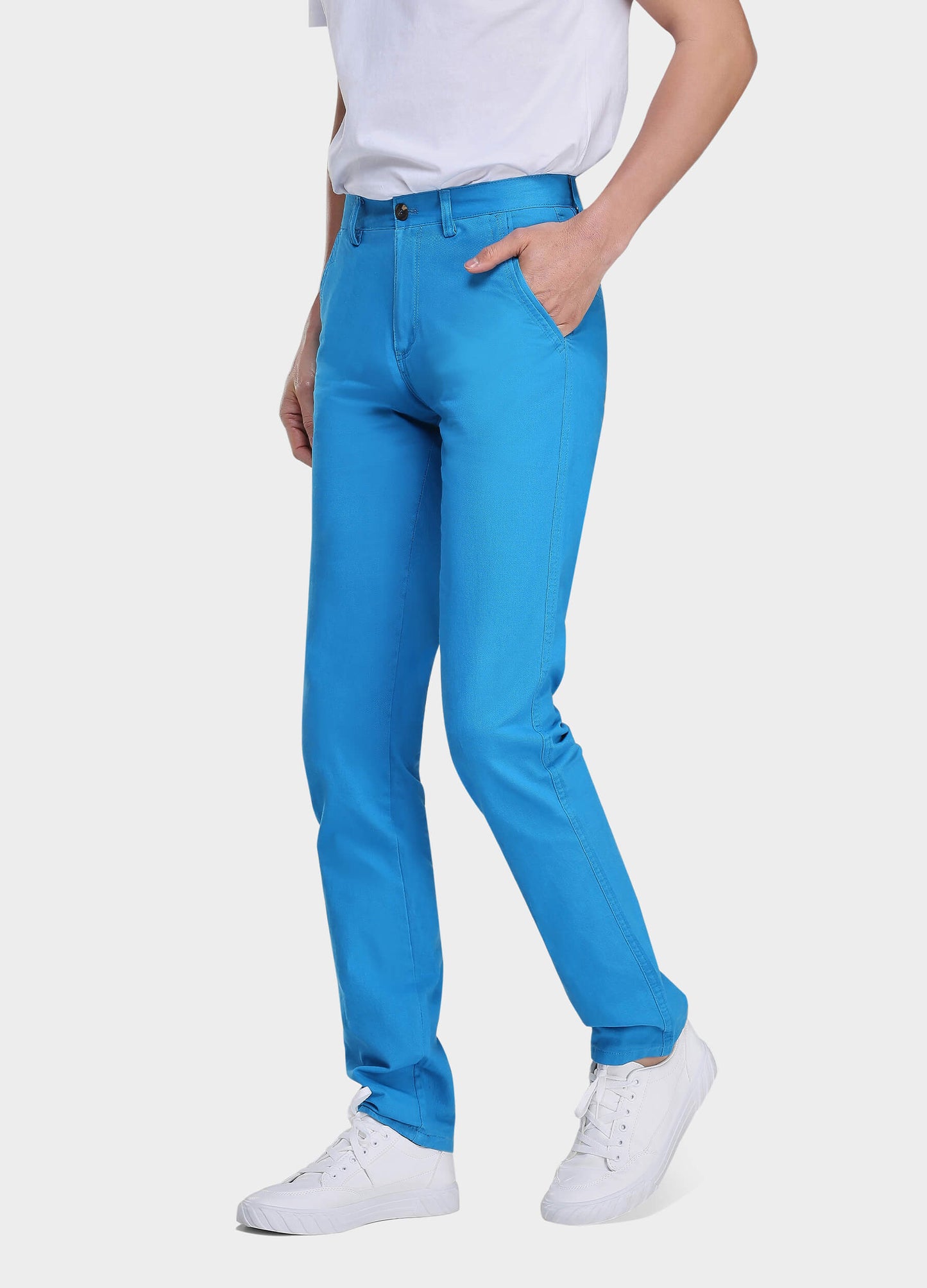 1PA1 Men's Fall Straight Leg Zip Fly Button Closure Slant Pocket Casual Trousers-Blue