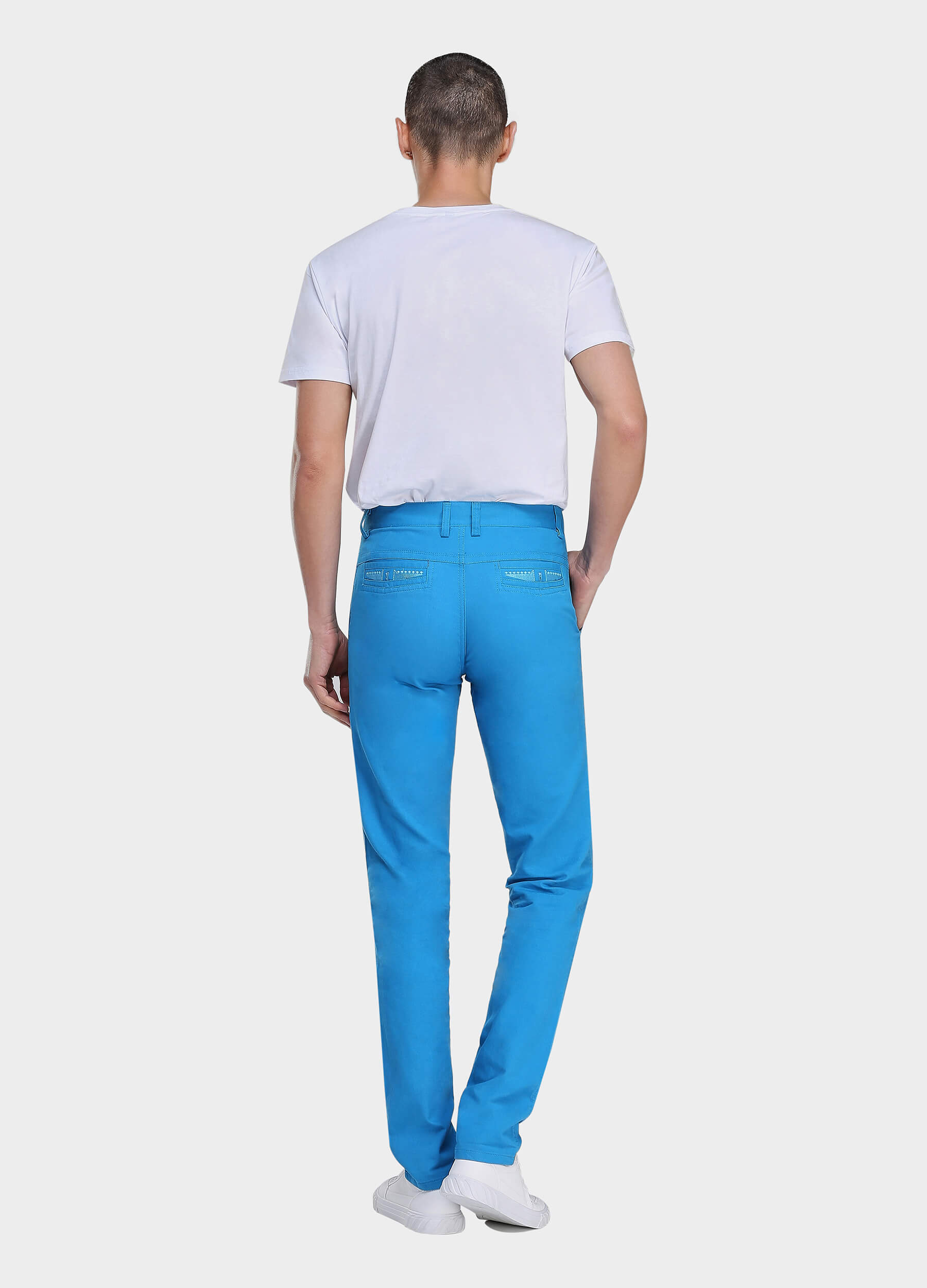 1PA1 Men's Fall Straight Leg Zip Fly Button Closure Slant Pocket Casual Trousers-Blue back view