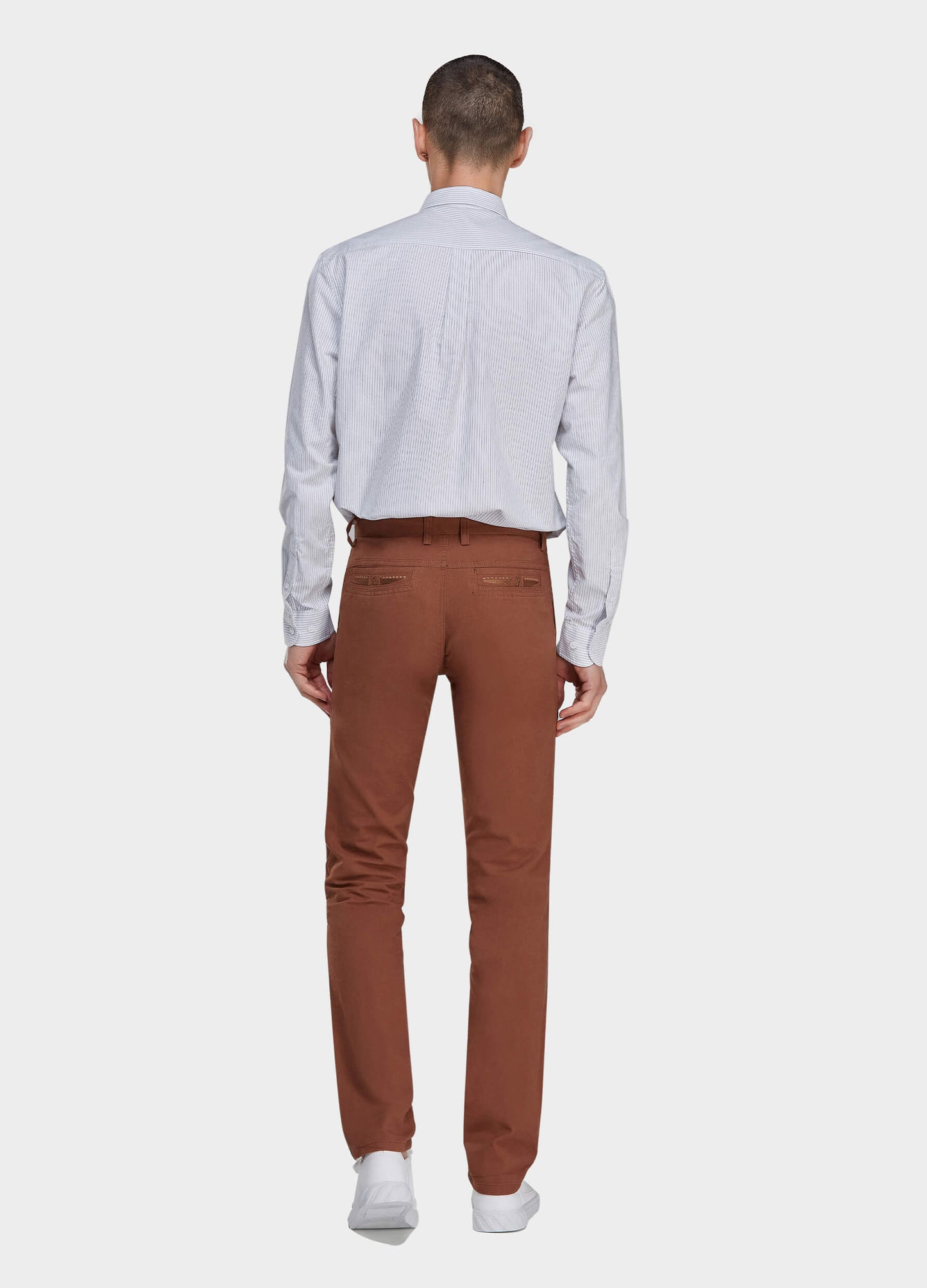 1PA1 Men's Fall Straight Leg Zip Fly Button Closure Slant Pocket Casual Trousers-Brown back view