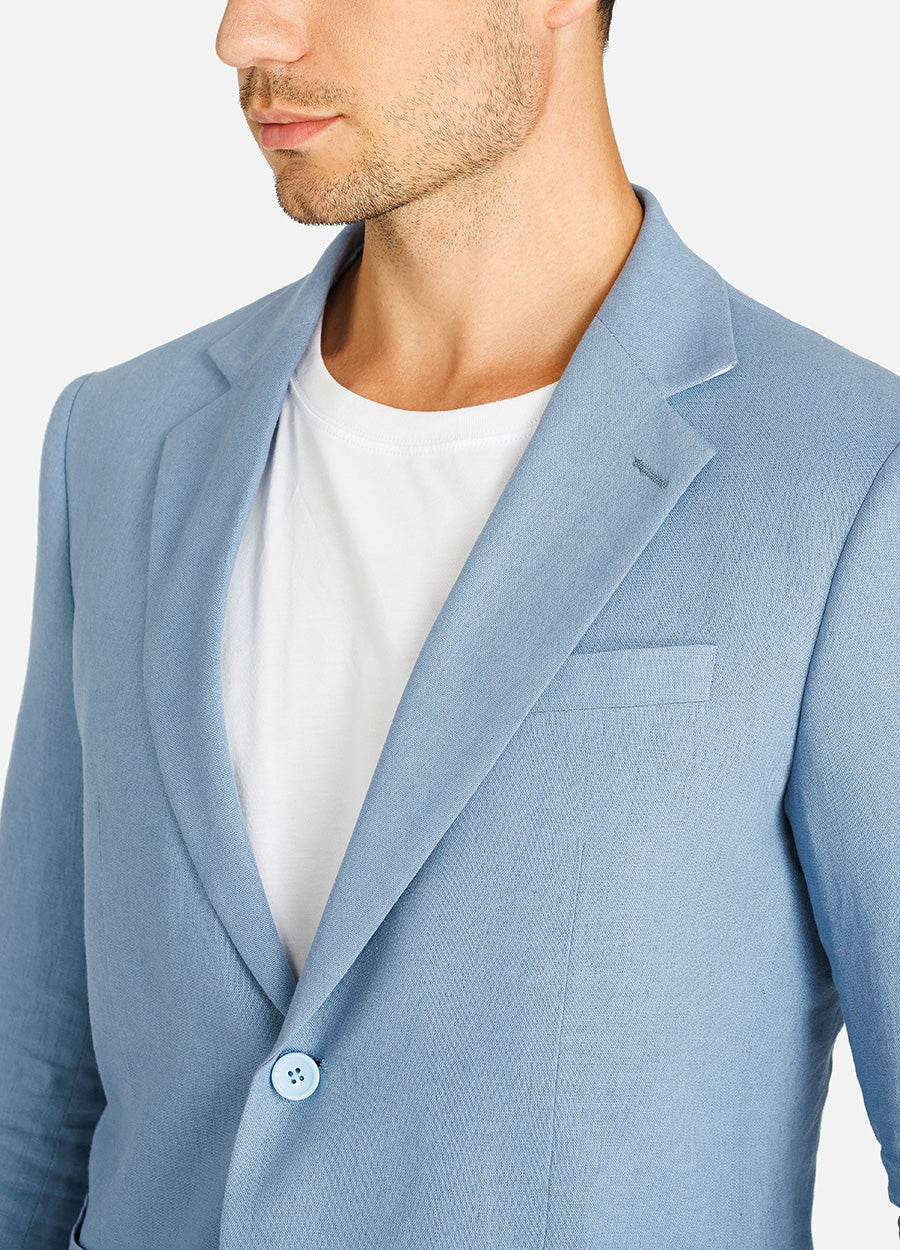 Denim blue Men Linen Suit Blazer