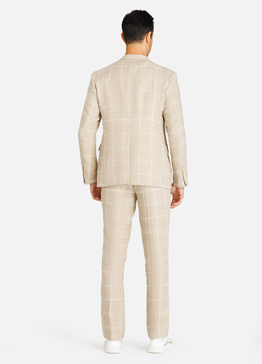 khaki plaid linen suit for men