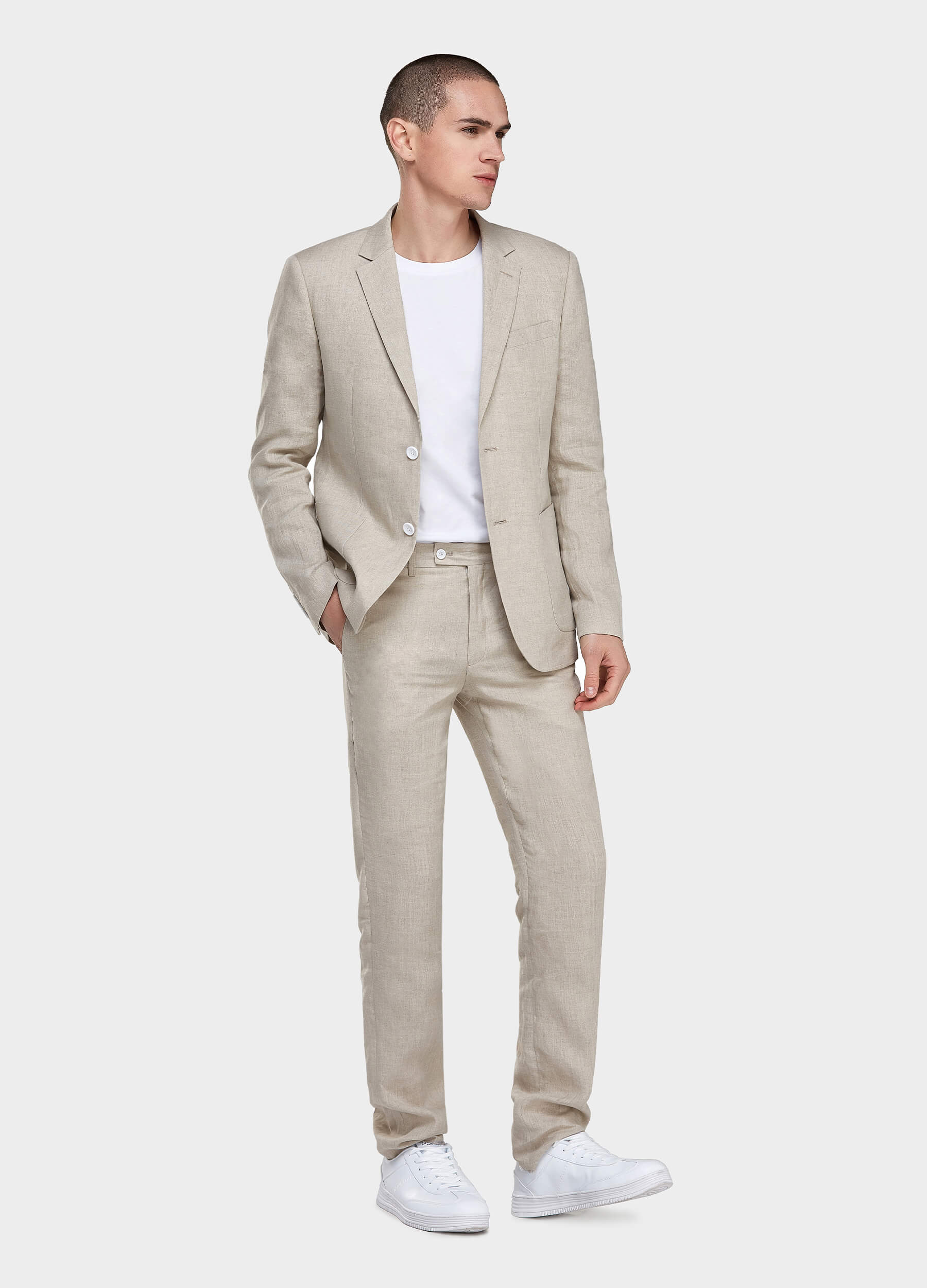 Beige linen suit for men