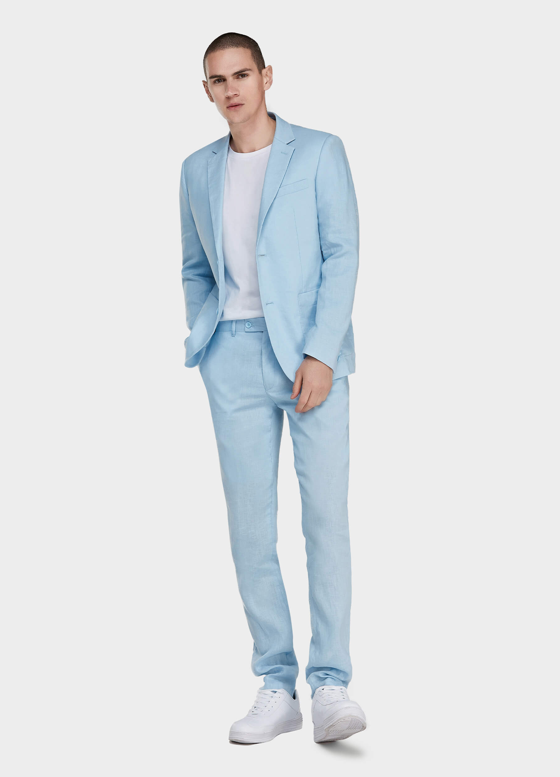light blue linen suit for men