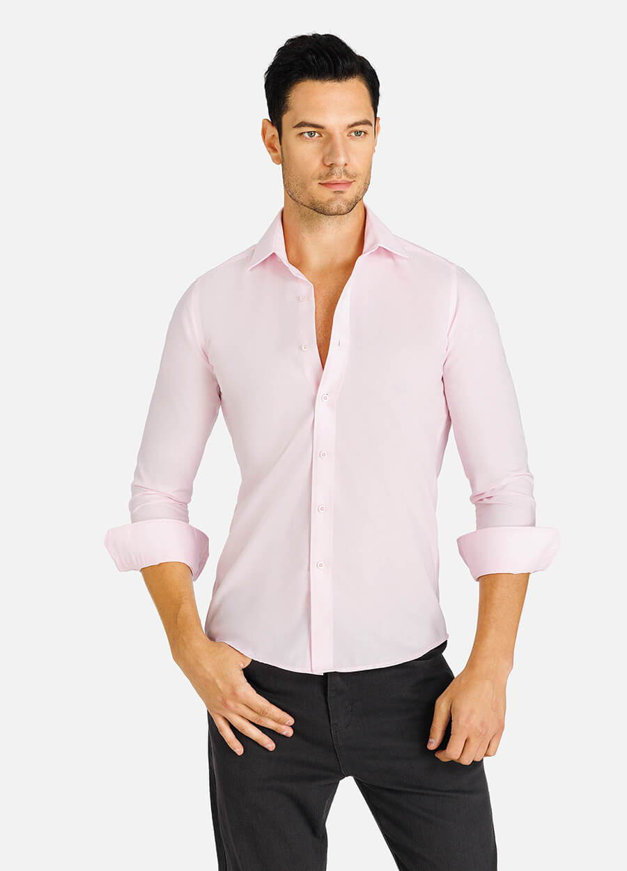 Men's Stand Collar Pink Shirt