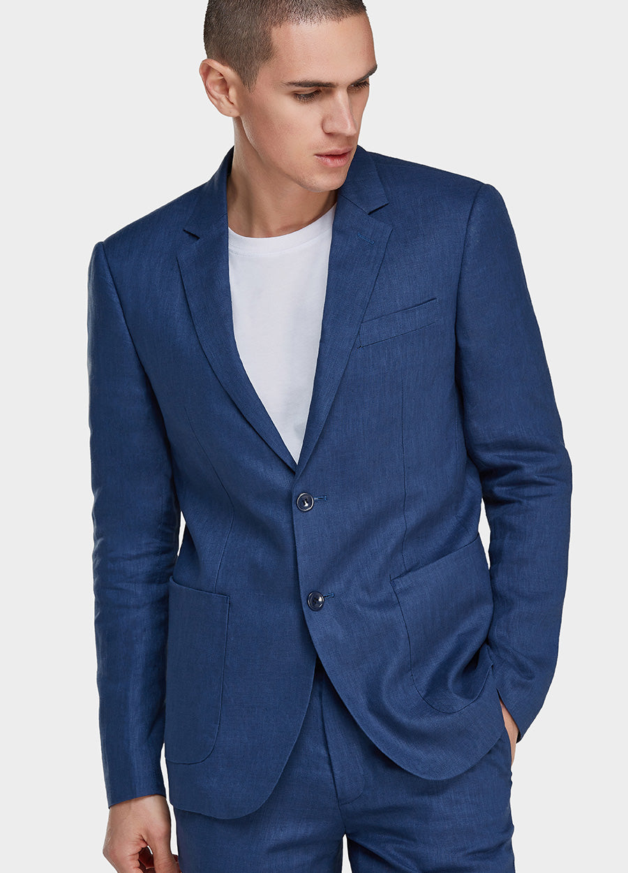 Navy Blue Men Linen Suit