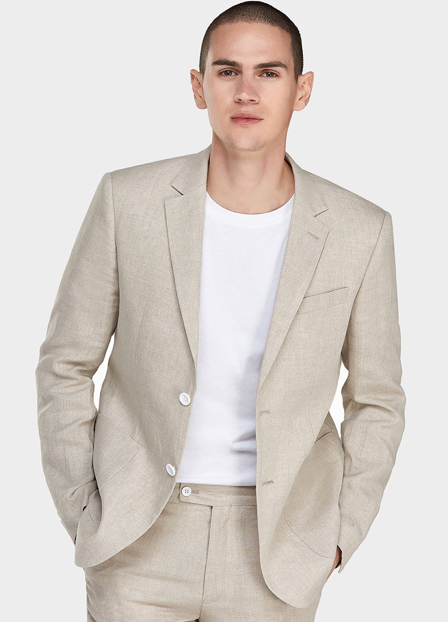 Khaki Men Linen Suit