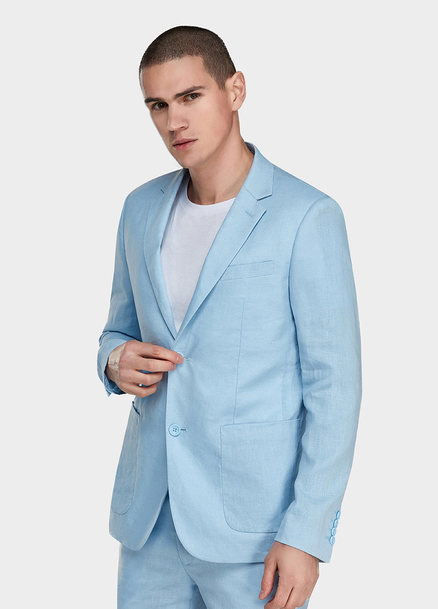 light blue men linen suit