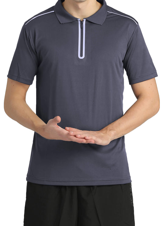 4POSE Men's Drak Grey Moisture Wicking Quick Dry Golf Workout Polo Shirt