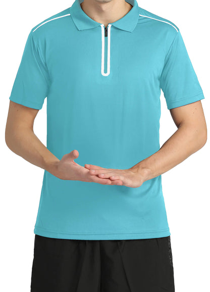 4POSE Men's Light Blue Moisture Wicking Quick Dry Golf Workout Polo Shirt