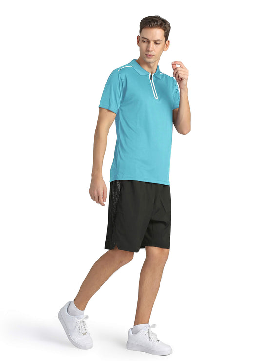 4POSE Men's Light Blue Moisture Wicking Quick Dry Golf Workout Polo Shirt