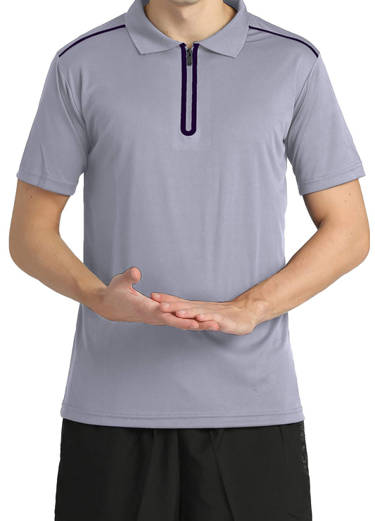 4POSE Men's Light Grey Moisture Wicking Quick Dry Golf Workout Polo Shirt