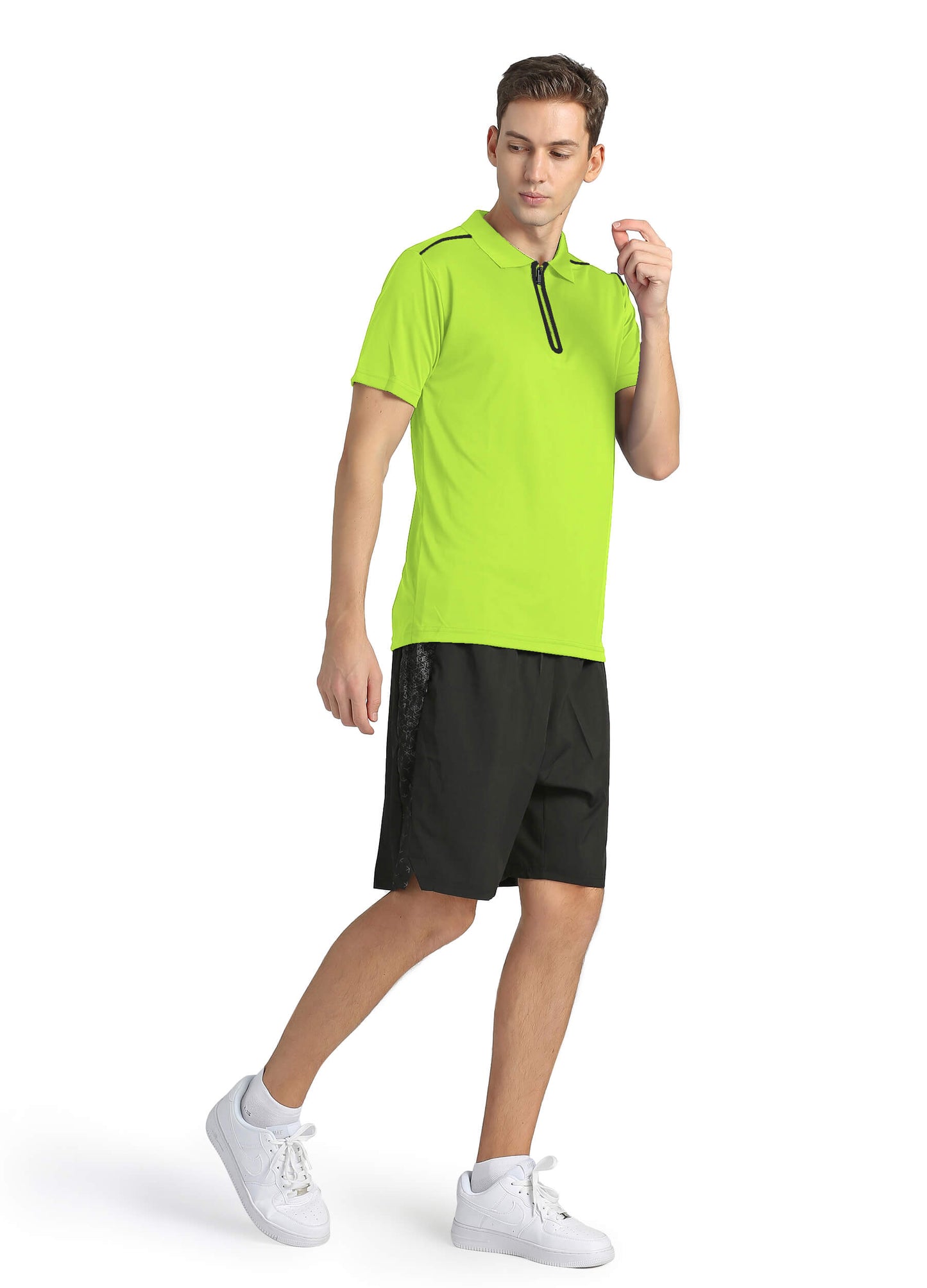 4POSE Men's Light Green Moisture Wicking Quick Dry Golf Workout Polo Shirt