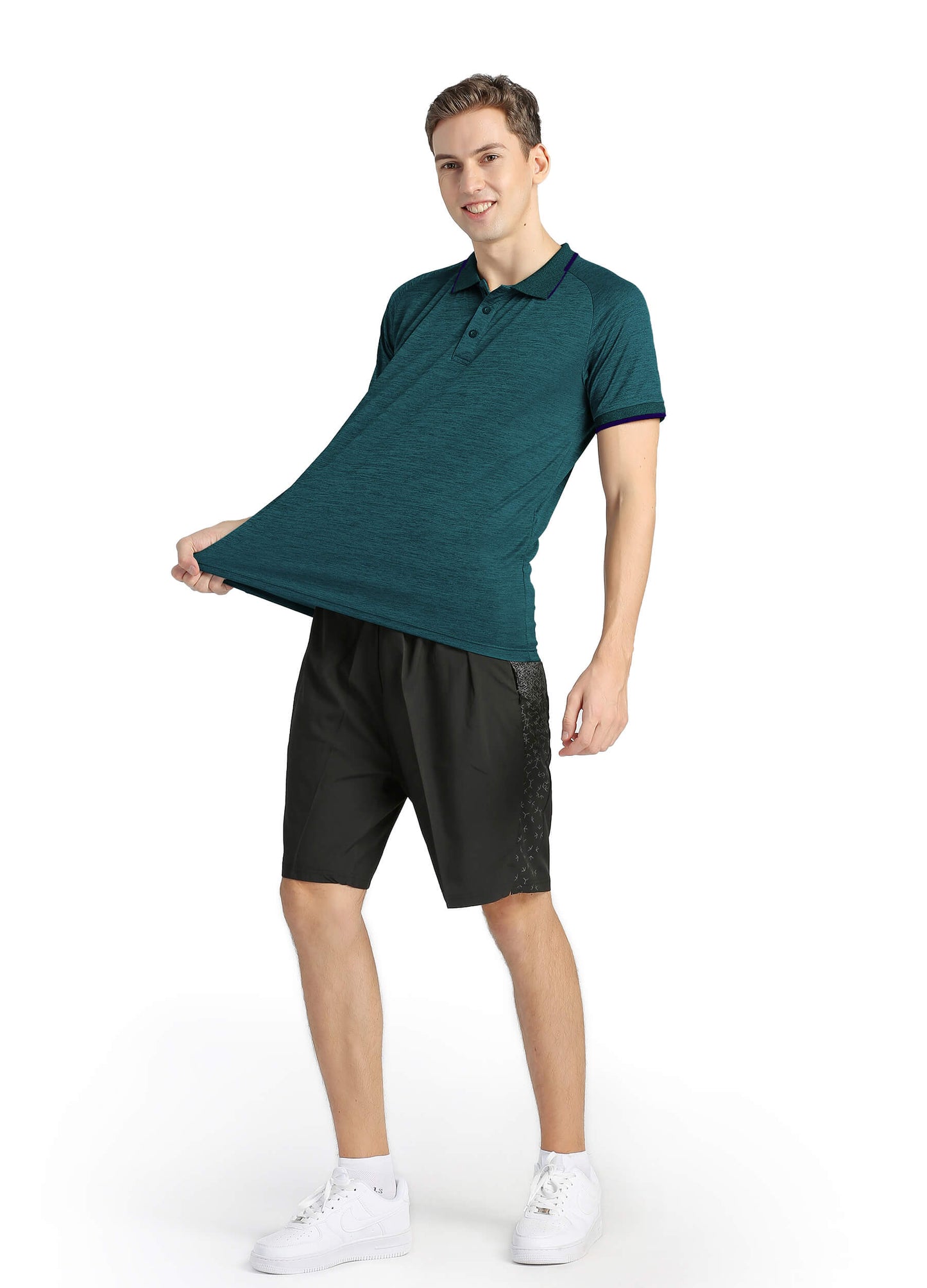 4POSE Men's Dark Green Summer Sportswear Stretch Short Sleeve Polo Shirt