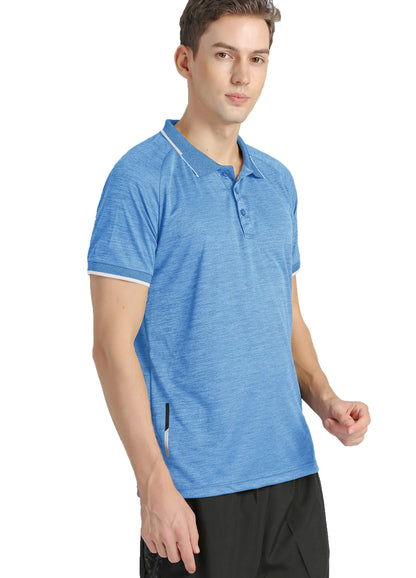 4POSE Men's Light Blue Summer Sportswear Stretch Short Sleeve Polo Shirt