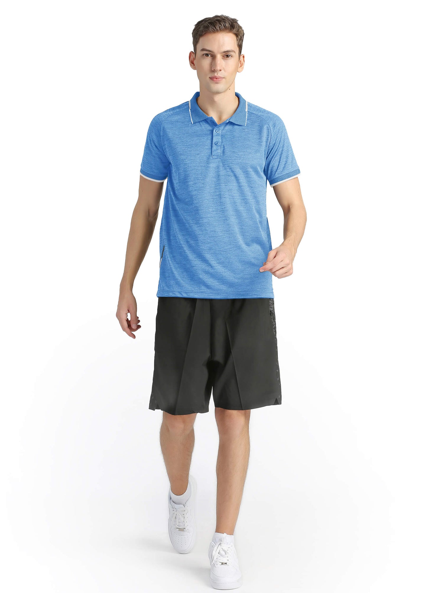 4POSE Men's Light Blue Summer Sportswear Stretch Short Sleeve Polo Shirt