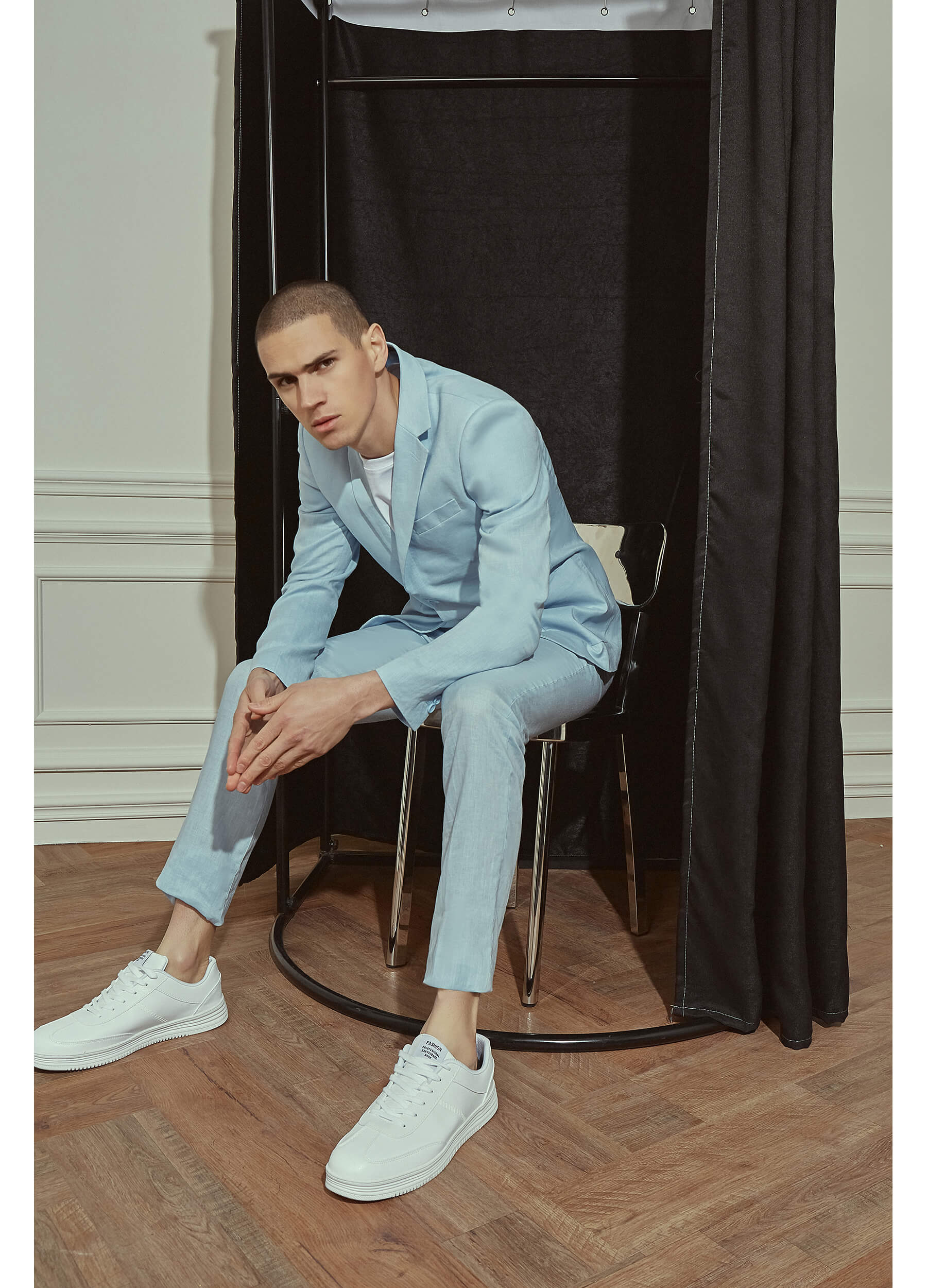 Light Blue Men Linen Suit