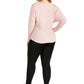 FINEPEEK Women's Fall 3D Floral Adorn Round Neck Long Sleeve Sweater-Pink