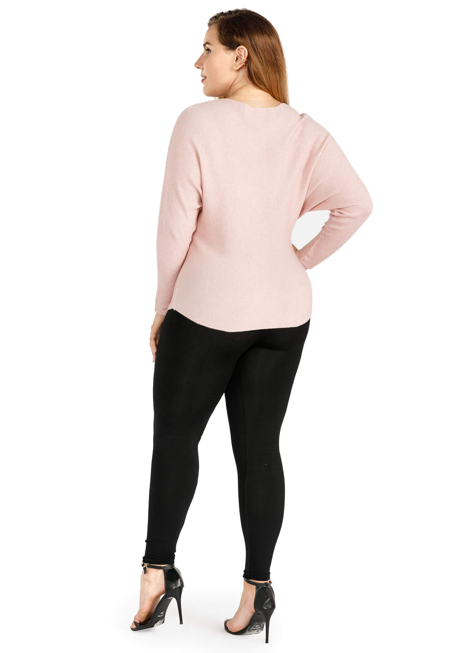FINEPEEK Women's Fall 3D Floral Adorn Round Neck Long Sleeve Sweater-Pink