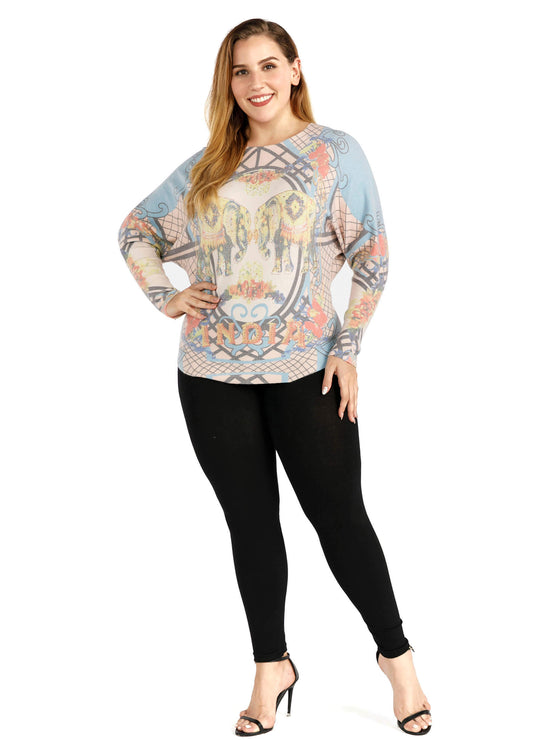 FINEPEEK Women's Fall Animal Print Round Neck Long Sleeve Sweater