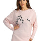 FINEPEEK Women's Fall Leaf Applique Round Neck Long Sleeve Pullover Sweater-Pink