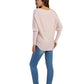 FINEPEEK Women's Fall Round Neck Drop Shoulder Long Sleeve Pullover Sweater-Pink