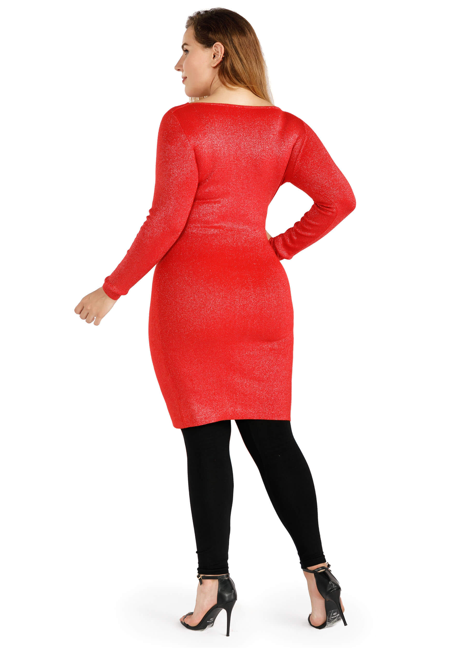 FINEPEEK Women's Fall Round Neck Long Sleeve Knee Length Rib-Knit Dress