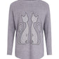 FINEPEEK Women's Spring Round Neck Long Sleeve Cat Graphic Print Sweater-Grey