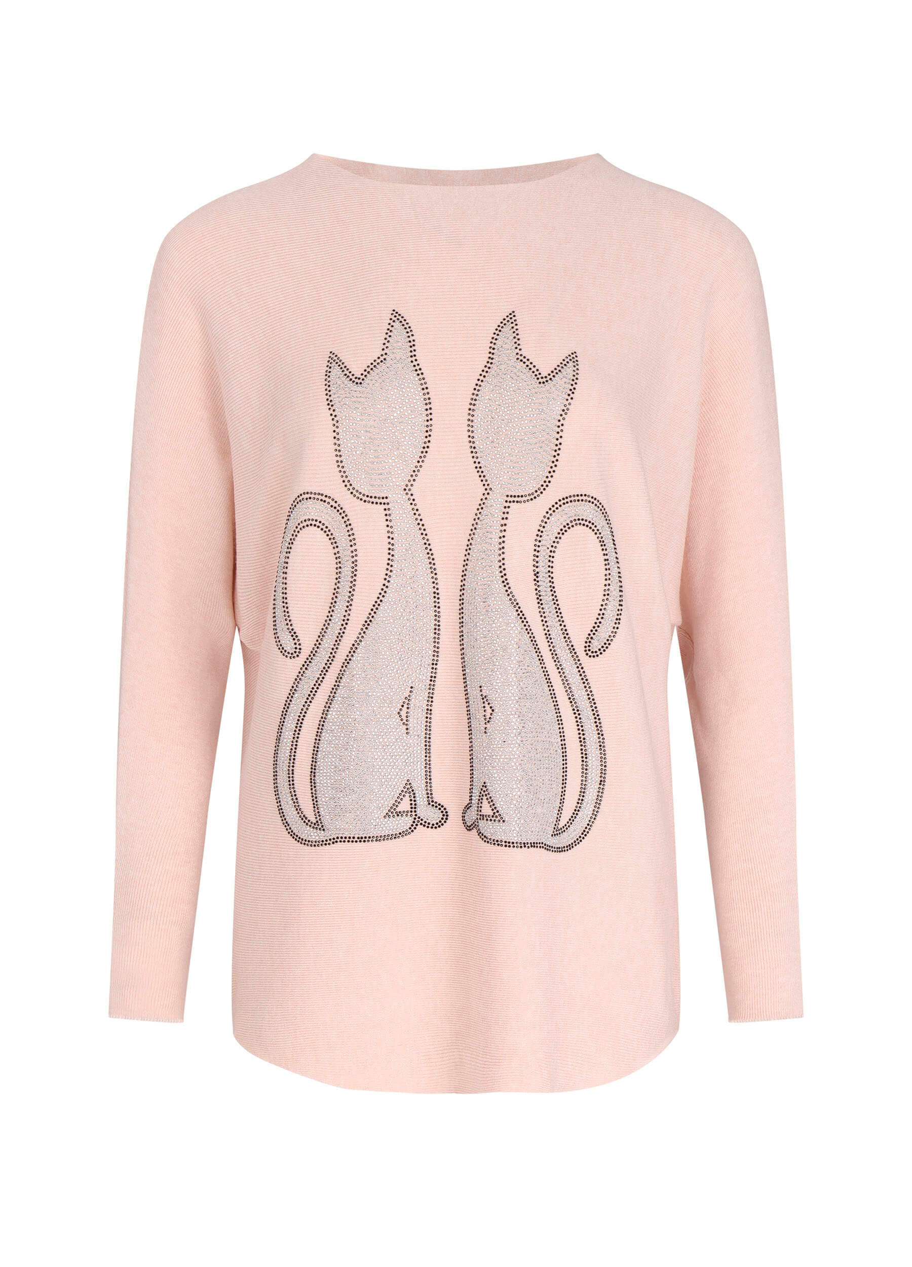 FINEPEEK Women's Spring Round Neck Long Sleeve Cat Graphic Print Sweater-Pink