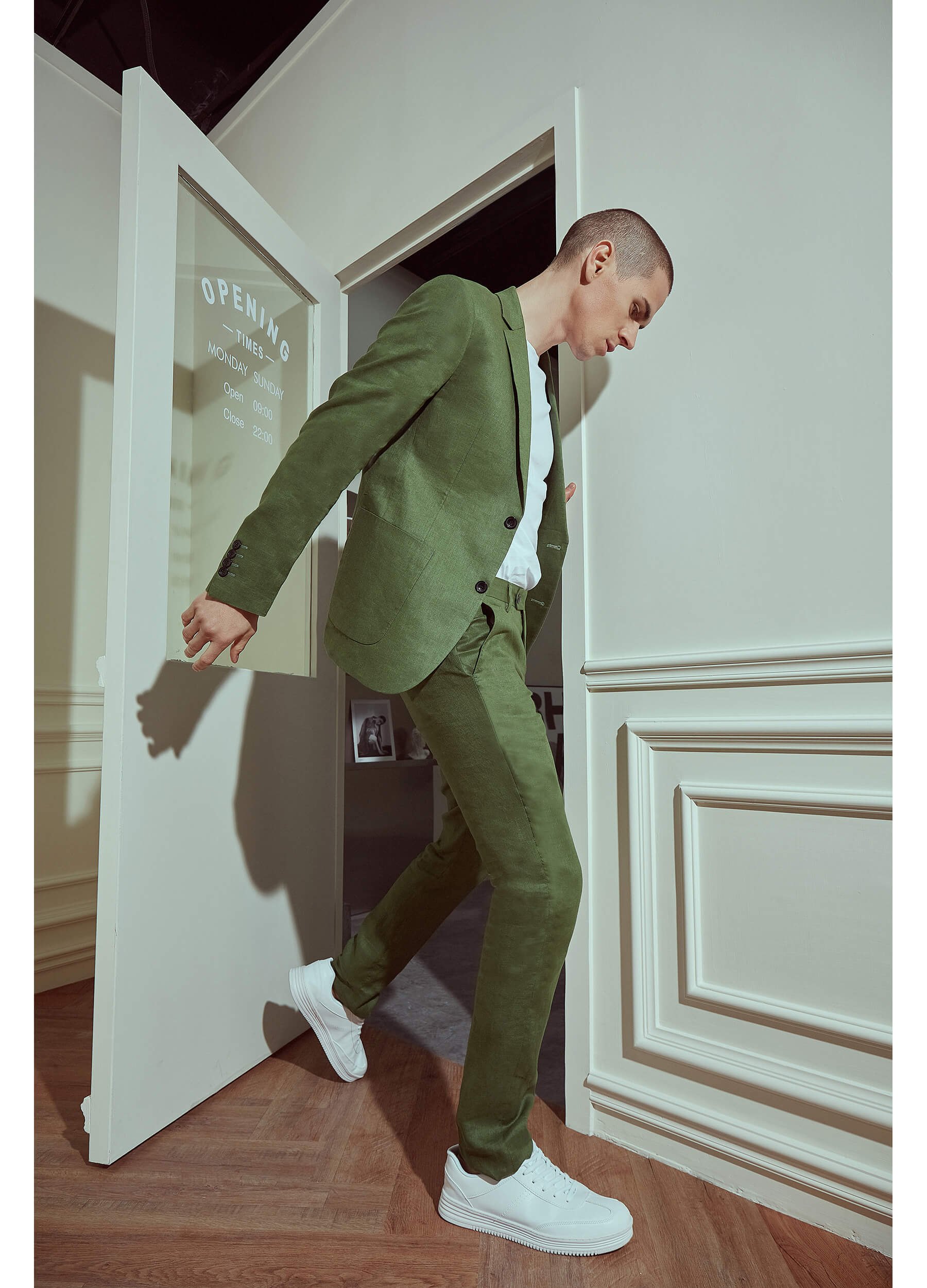 Olive green linen suit