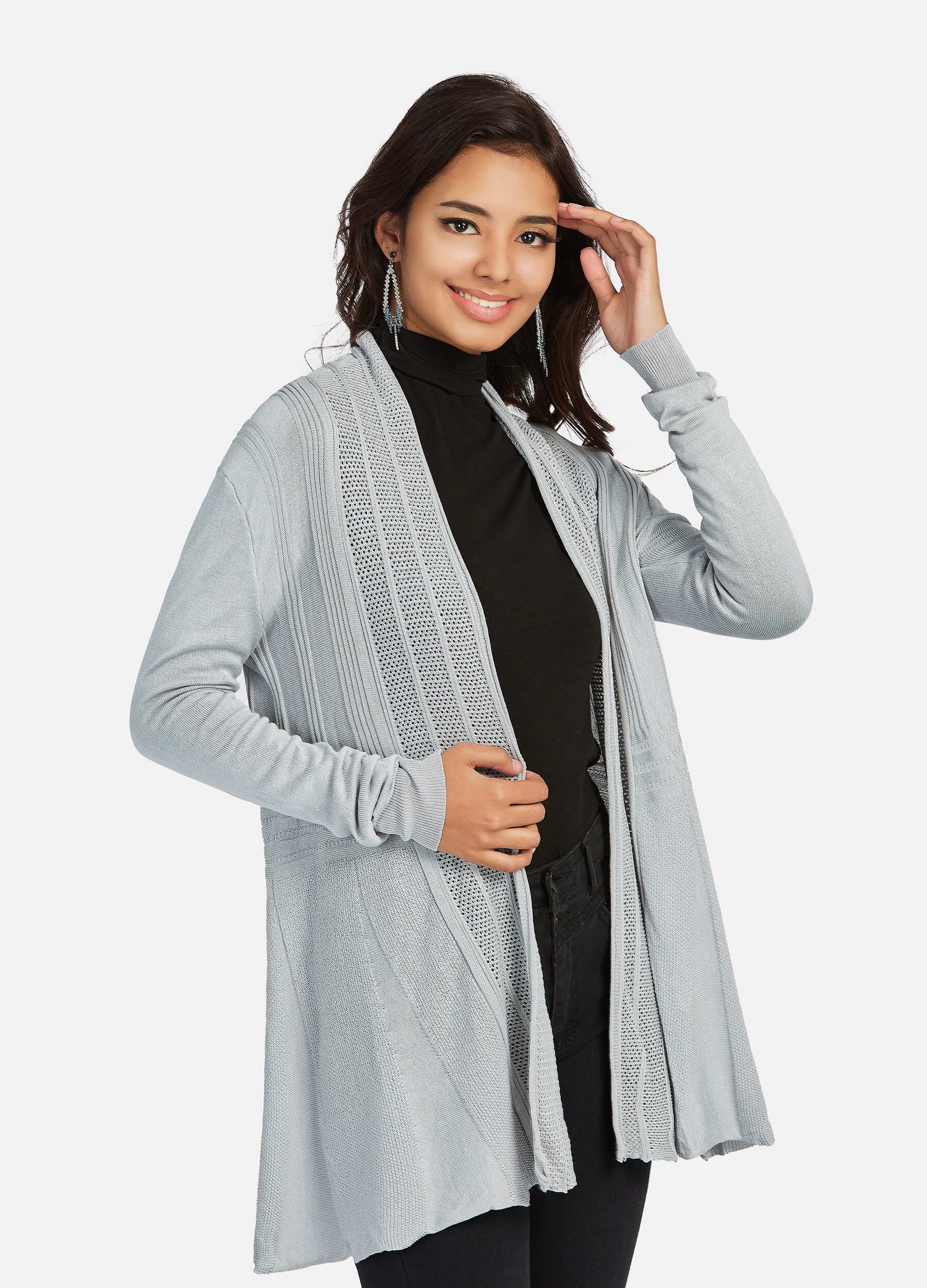 MECALA Women's Long Sleeve Grey Cardigan