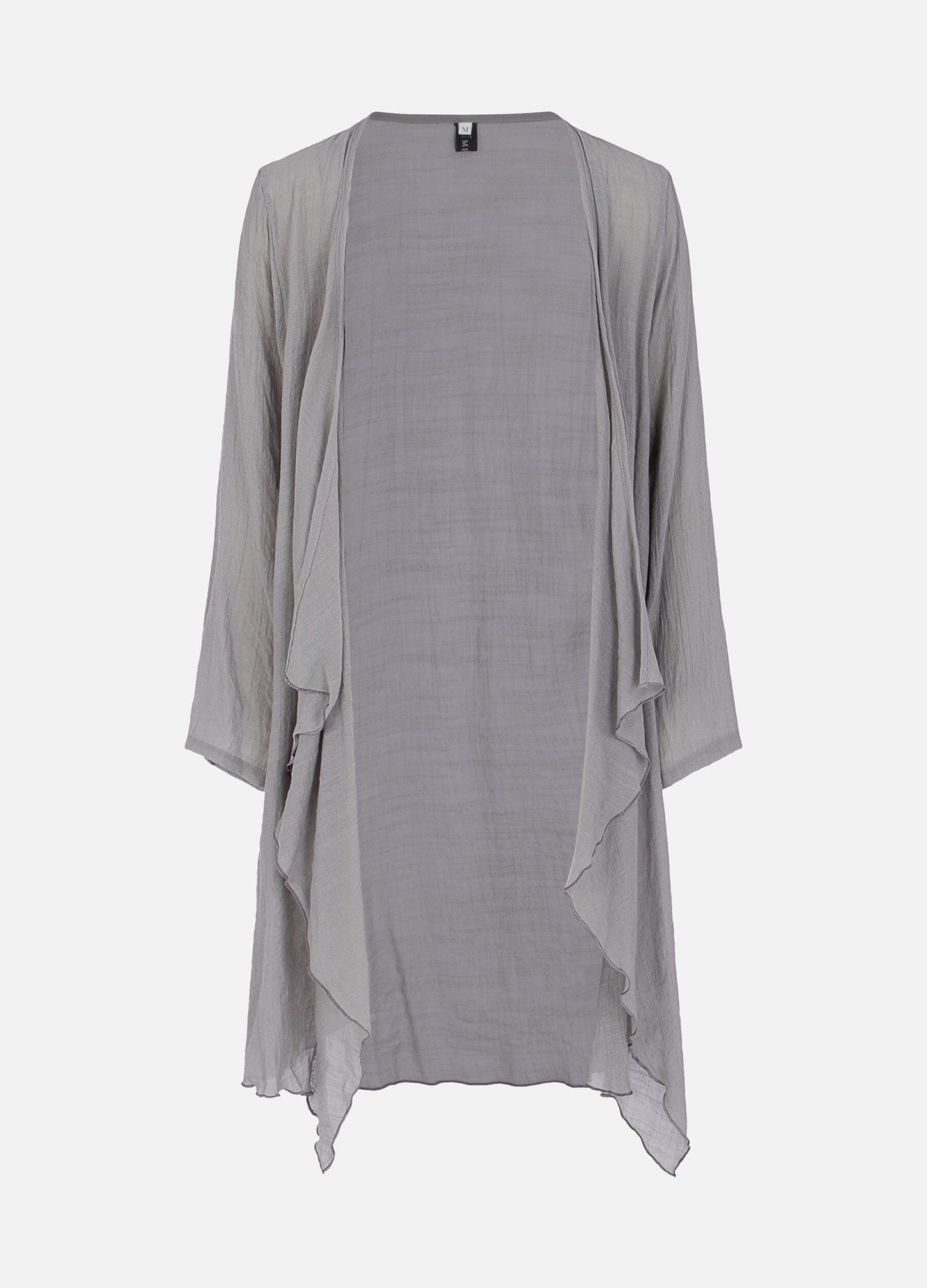 MECALA Women's Solid Linen Grey Cardigan Dress with Wooden Fish Necklace