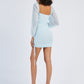 MECALA Women's Square Neckline Long Sleeve Mini Party Dress Tight Cute Bodycon