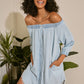 Women's Off Shoulder Raw Hem Denim Dress